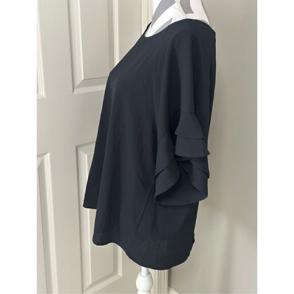 NWT Umgee bohemian black loose fit double ruffle sleeve top - Picture 3 of 7